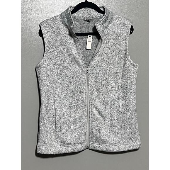 NWT T by Talbots Women’s Heather Gray Fleece‎ Zip Sweater Vest S - Picture 2 of 8